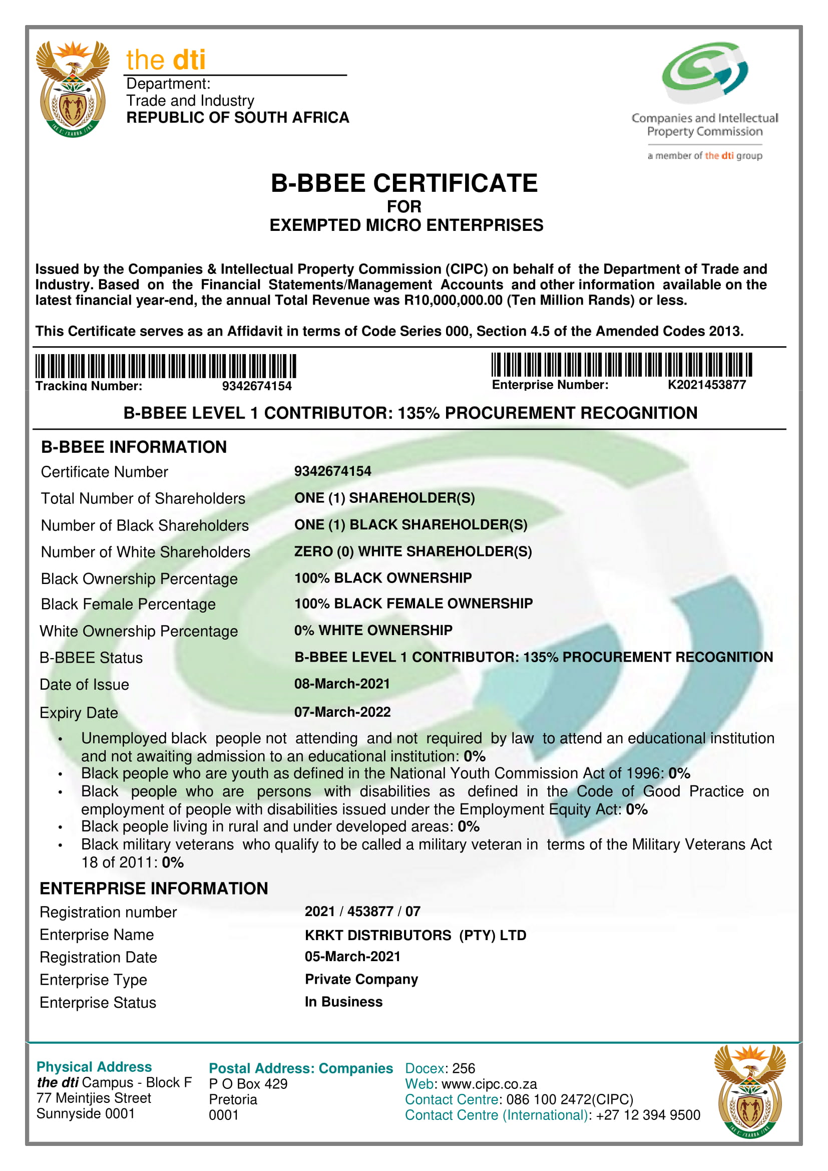 KRKT Distributors (Pty) Ltd - BEE expiry 7 March 2022-1